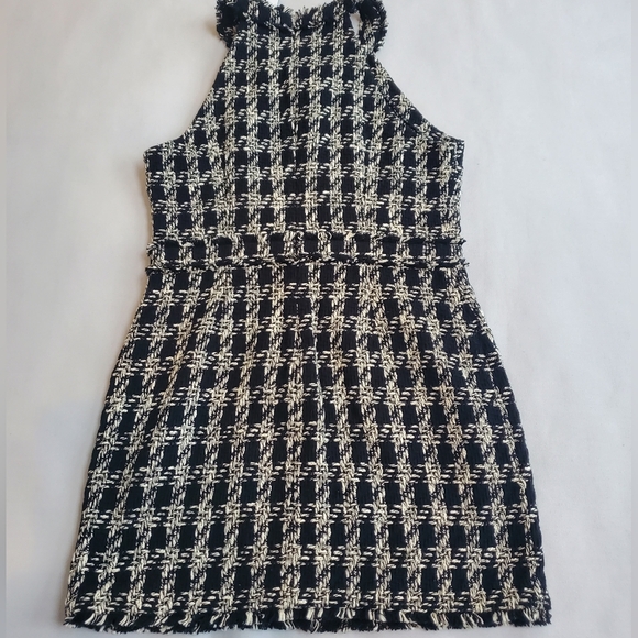 NWT$475 L'AGENCE Jade Tweed Button Mini Dress Houndstooth Black White Gold US 10 - Picture 15 of 16